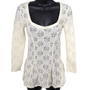 Free People Daisy Godet Lace Top Cream Bridalcore Peplum Boho Fairy Estimated M
